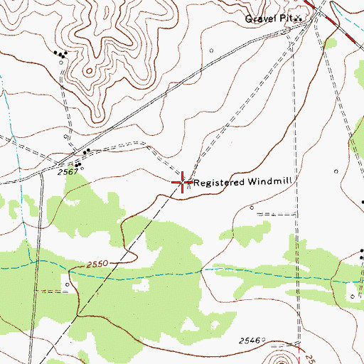 Topographic Map of Registered Windmill, TX