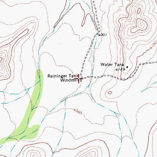 Topographic Map of Reininger Tank Windmill, TX