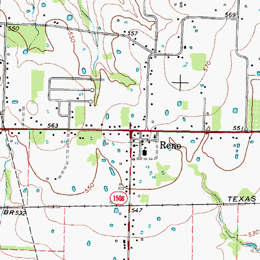 Topographic Map of Reno, TX