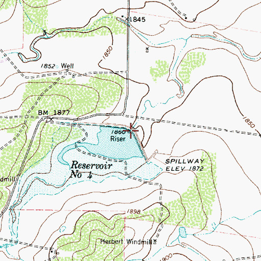 Topographic Map of Reservoir Number Four, TX