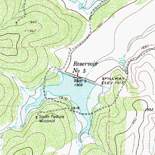 Topographic Map of Reservoir Number Five, TX