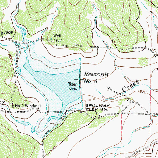 Topographic Map of Reservoir Number Six, TX