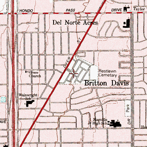 Topographic Map of Rest Lawn Cemetery, TX