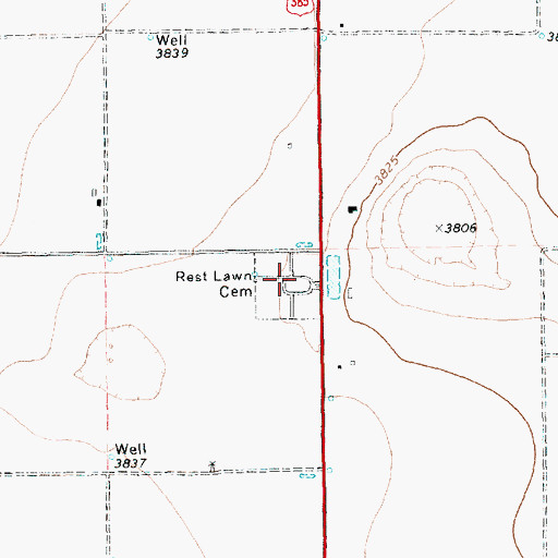 Topographic Map of Rest Lawn Cemetery, TX