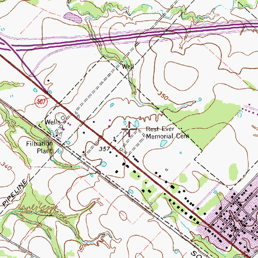 Topographic Map of Rest-Ever Memorial Cemetery, TX