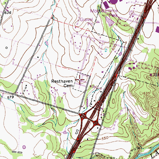 Topographic Map of Resthaven Cemetery, TX