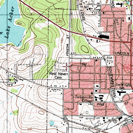 Topographic Map of Resthaven Cemetery, TX