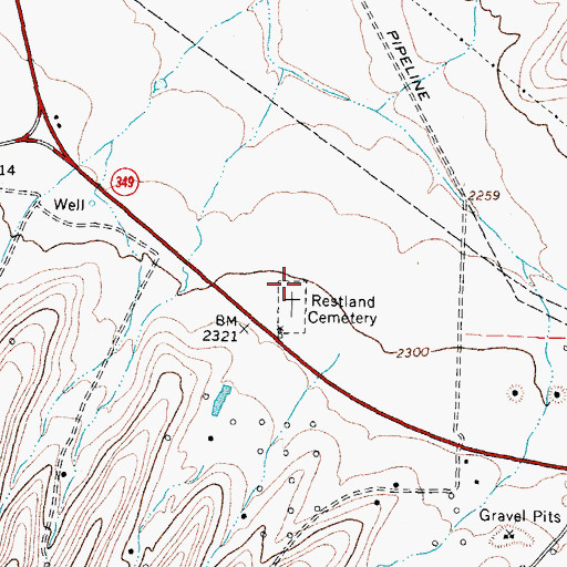 Topographic Map of Restland Cemetery, TX