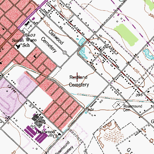 Topographic Map of Restland Cemetery, TX