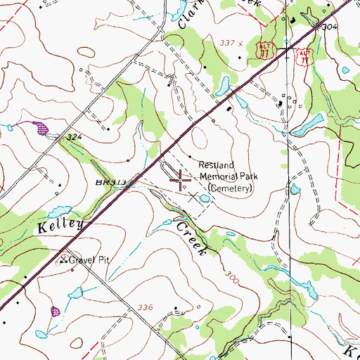 Topographic Map of Restland Memorial Park, TX