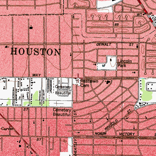 Topographic Map of Restlawn Cemetery, TX