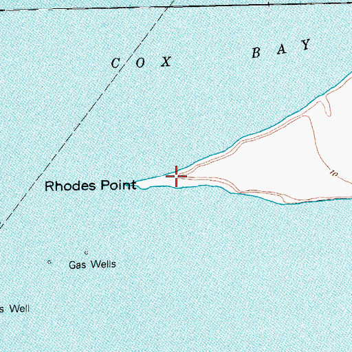 Topographic Map of Rhodes Point, TX