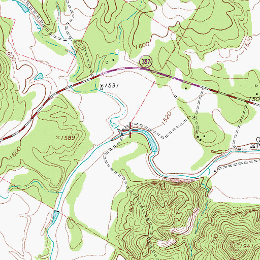 Topographic Map of Rhyme Creek, TX