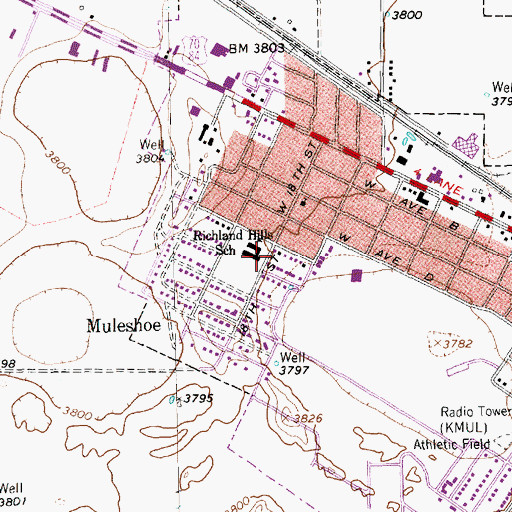 Topographic Map of Richland Hills School, TX