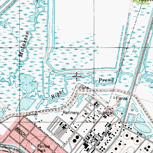 Topographic Map of Right Prong Molasses Bayou, TX