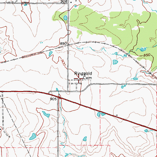 Topographic Map of Ringgold Cemetery, TX
