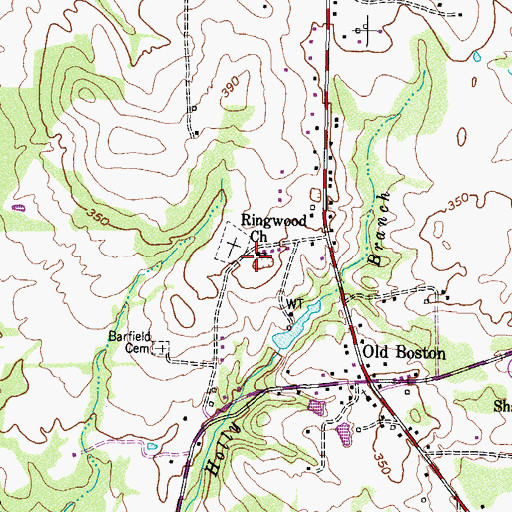 Topographic Map of Ringwood Church, TX