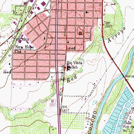 Topographic Map of Rio Vista School, TX