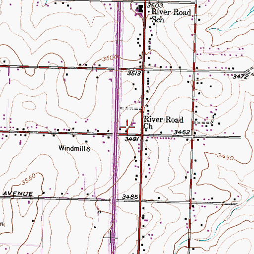 Topographic Map of River Road Church, TX