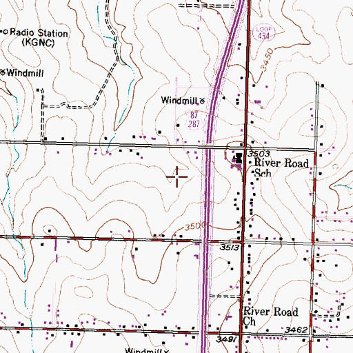 Topographic Map of River Road High School, TX