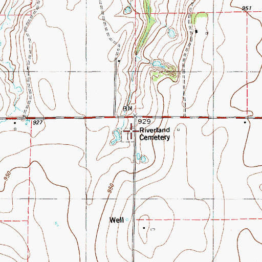 Topographic Map of Riverland Cemetery, TX