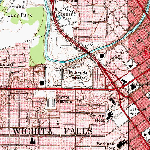 Topographic Map of Riverside Cemetery, TX