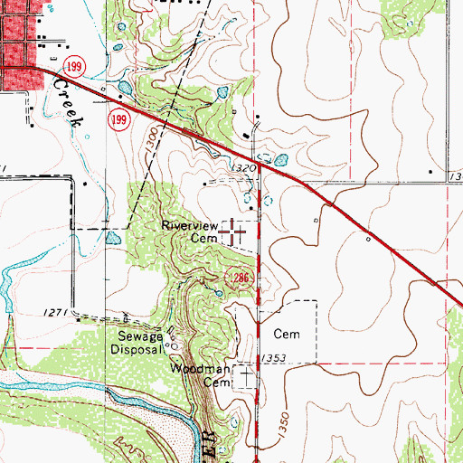 Topographic Map of Riverview Cemetery, TX