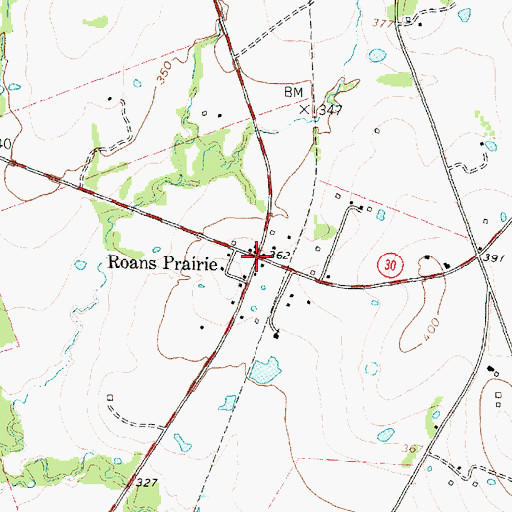 Topographic Map of Roans Prairie, TX