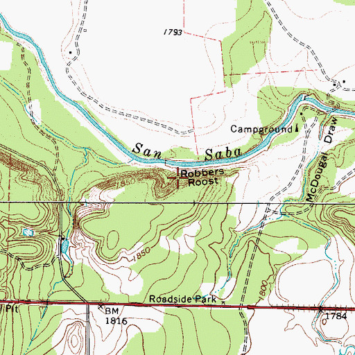Topographic Map of Robbers Roost, TX