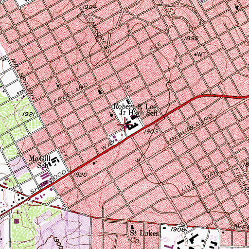 Topographic Map of Robert E Lee Junior High School, TX