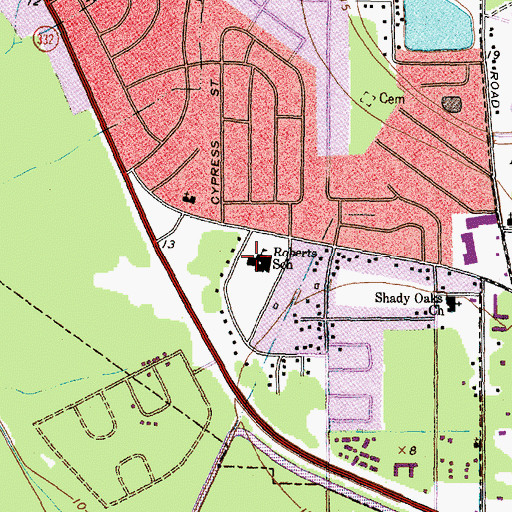 Topographic Map of Roberts School, TX