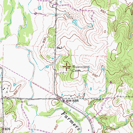 Topographic Map of Robinson Cemetery, TX