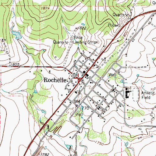 Topographic Map of Rochelle, TX