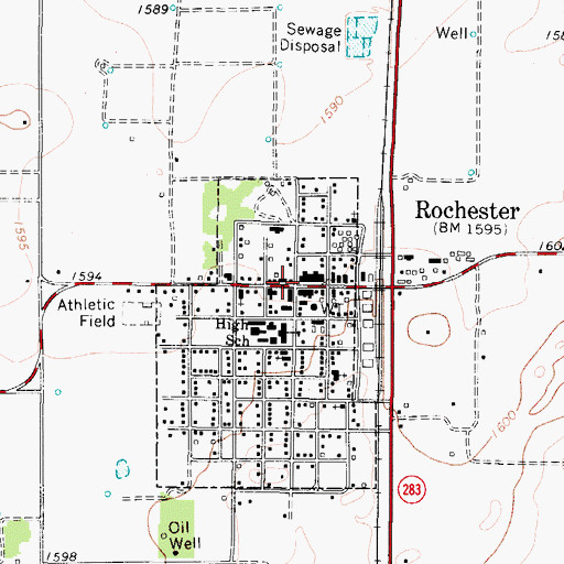 Topographic Map of Rochester, TX