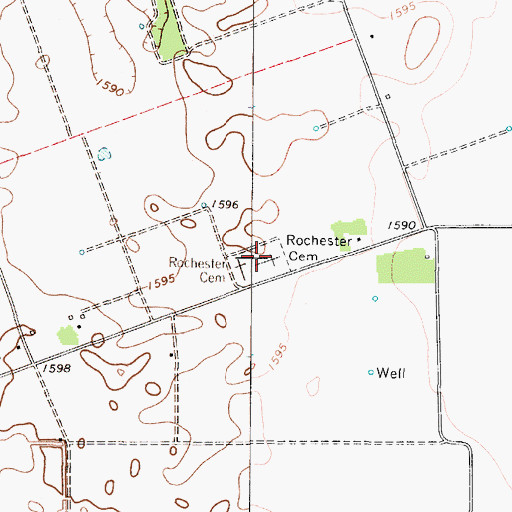 Topographic Map of Rochester Cemetery, TX