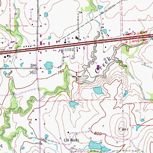 Topographic Map of Rock Creek, TX