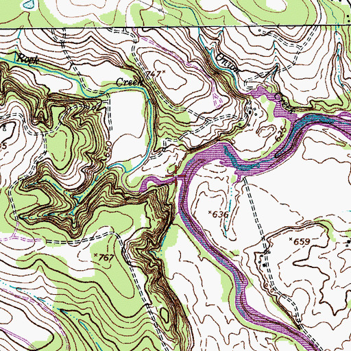 Topographic Map of Rock Creek, TX