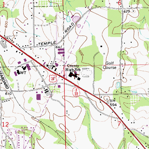 Topographic Map of Chilton County High School, AL