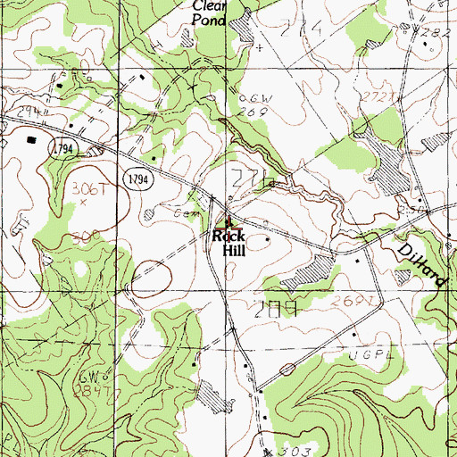 Topographic Map of Rock Hill Church, TX
