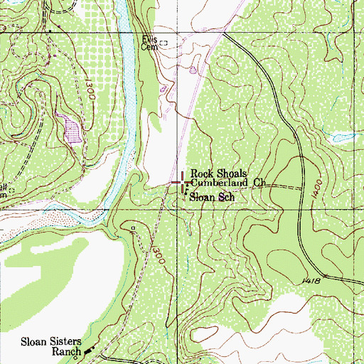 Topographic Map of Rock Shoals Cumberland Church, TX