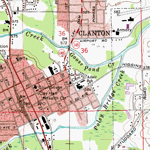 Topographic Map of Clanton Cemetery, AL