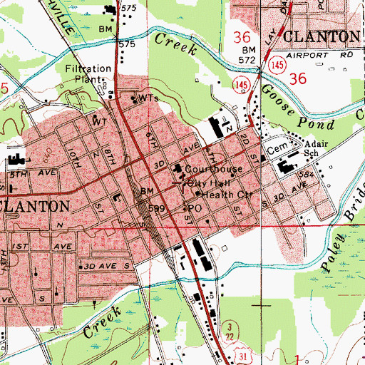 Topographic Map of Clanton City Hall, AL