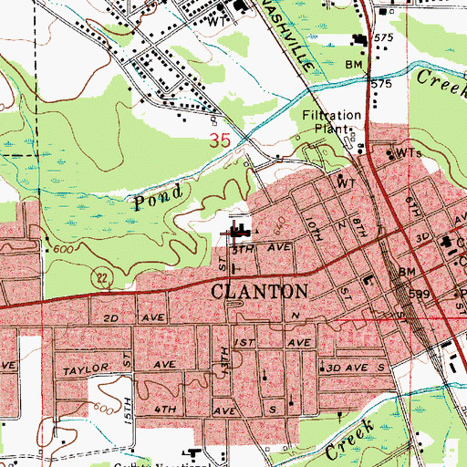 Topographic Map of Clanton Elementary School, AL