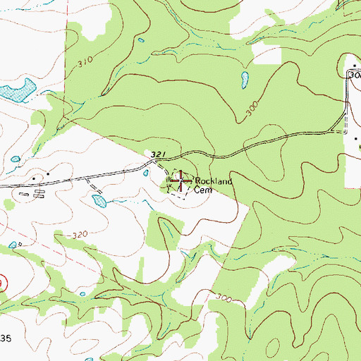 Topographic Map of Rockland Cemetery, TX
