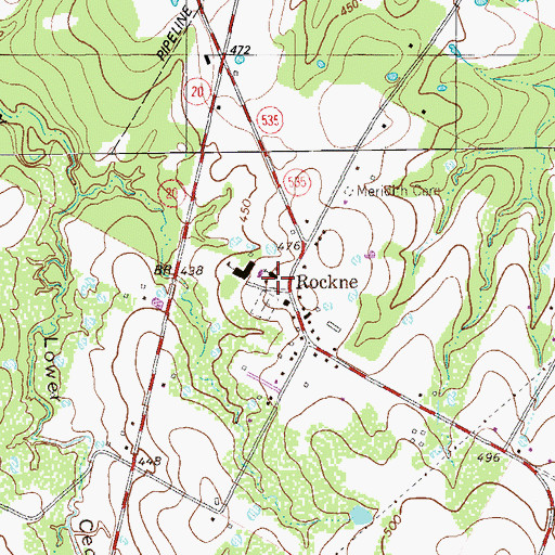 Topographic Map of Rockne, TX