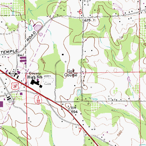 Topographic Map of Clanton Golf and Country Club, AL