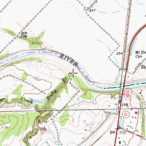 Topographic Map of Rocky Branch, TX