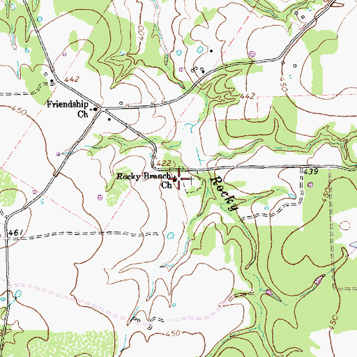 Topographic Map of Rocky Branch Church, TX