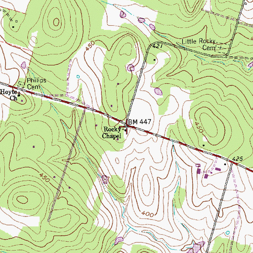Topographic Map of Rocky Chapel, TX
