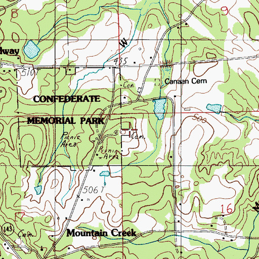 Topographic Map of Confederate Memorial Park, AL